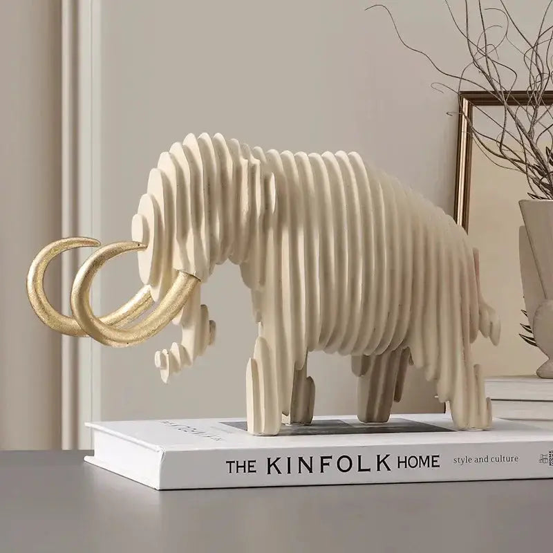 Abstract Elephant and Bull Sculpture Set Ribbed Design for Your Home by House Of Avana