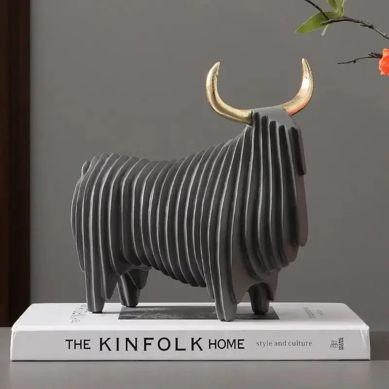 Abstract Elephant and Bull Sculpture Set Ribbed Design for Your Home by House Of Avana