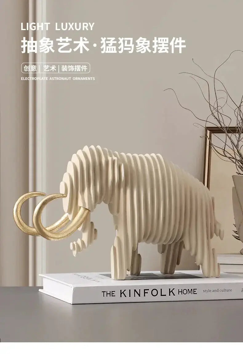Abstract Elephant and Bull Sculpture Set Ribbed Design for Your Home by House Of Avana