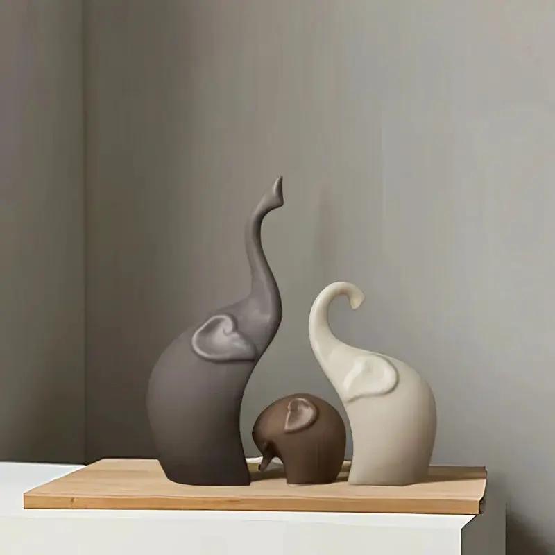 Minimalist Ceramic Elephant Family Figurine Set – Modern Home Decor by House Of Avana
