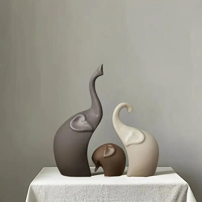 Minimalist Ceramic Elephant Family Figurine Set – Modern Home Decor by House Of Avana