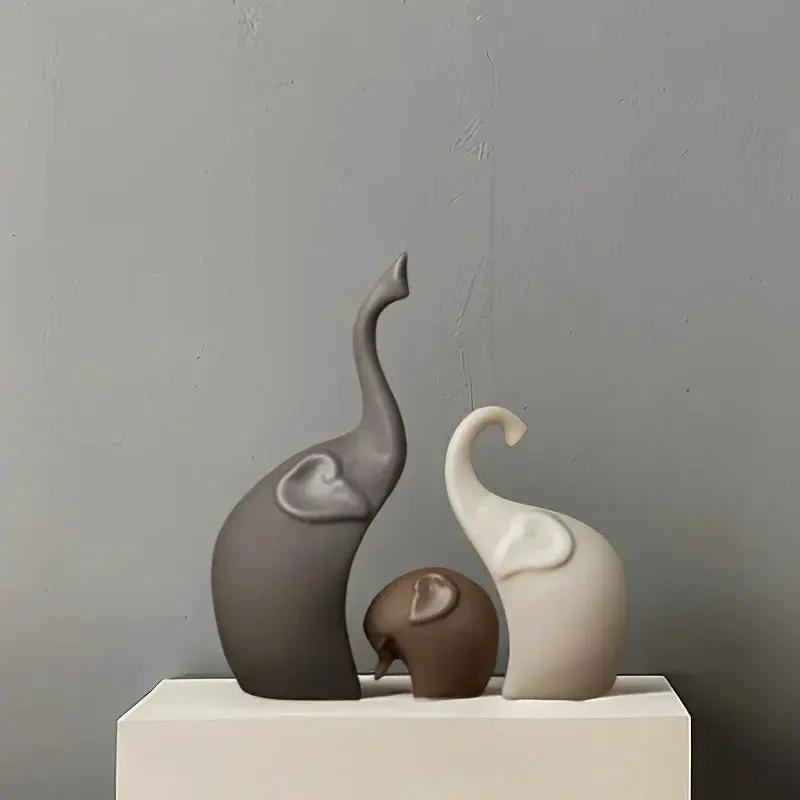Minimalist Ceramic Elephant Family Figurine Set – Modern Home Decor by House Of Avana
