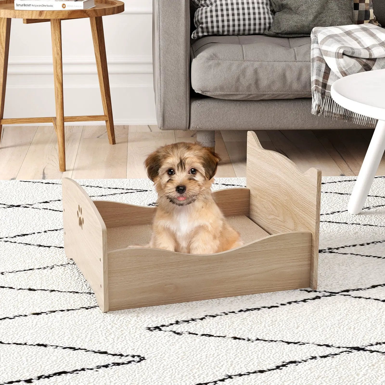 Elevated Pet Bed Frame with Rails and Cute Headboards-Walnut by DirectDeals