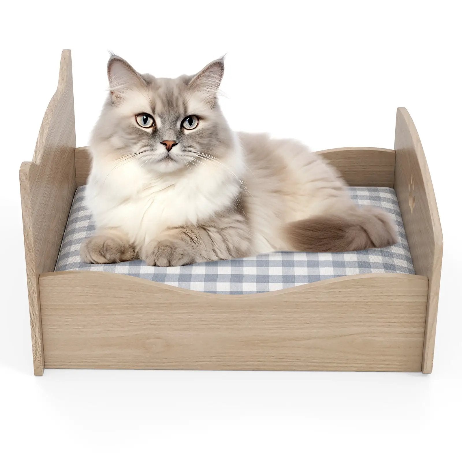 Elevated Pet Bed Frame with Rails and Cute Headboards-Walnut by DirectDeals
