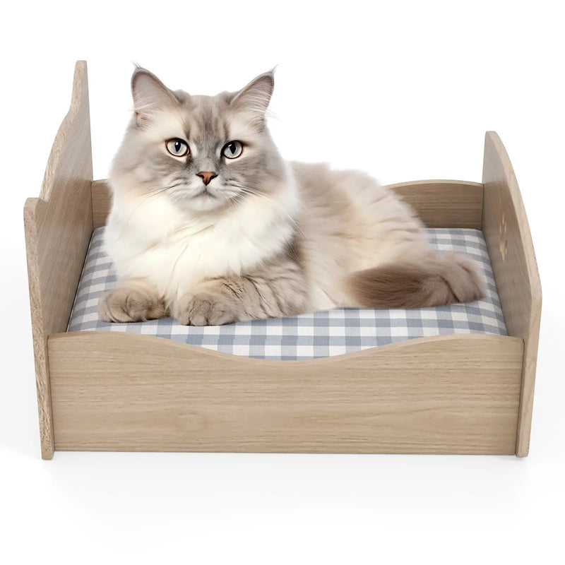 Elevated Pet Bed Frame with Rails and Cute Headboards-Walnut by DirectDeals