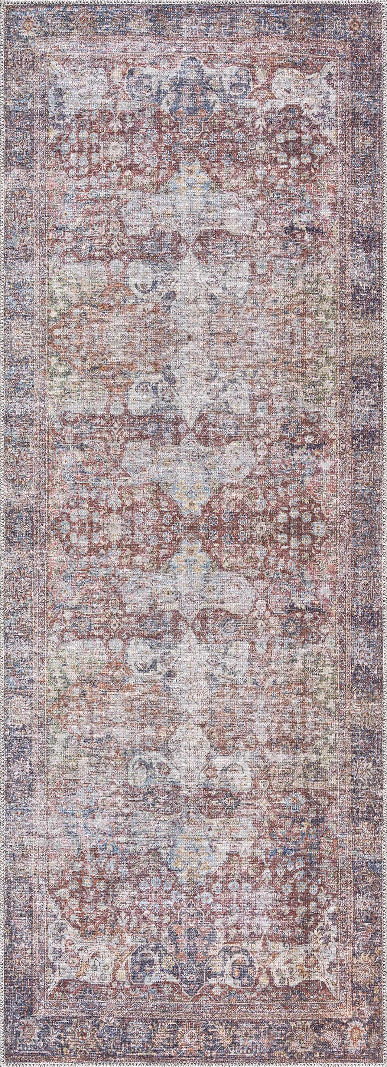 Rust Elki Vintage Medallion Washable Area Rug - Clearance by Boutique Rugs
