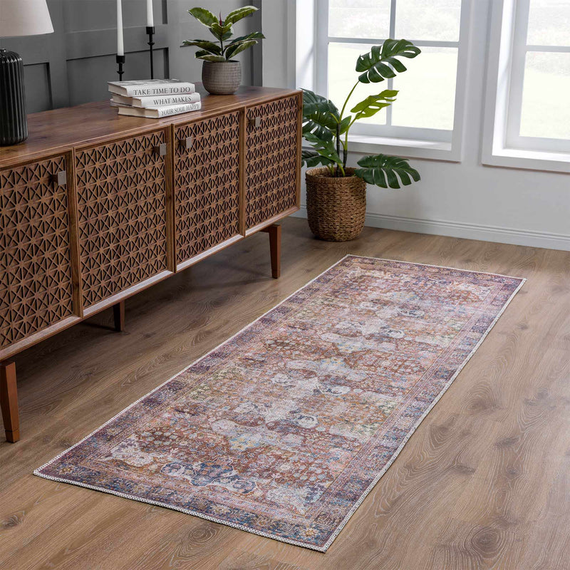 Rust Elki Vintage Medallion Washable Area Rug - Clearance by Boutique Rugs