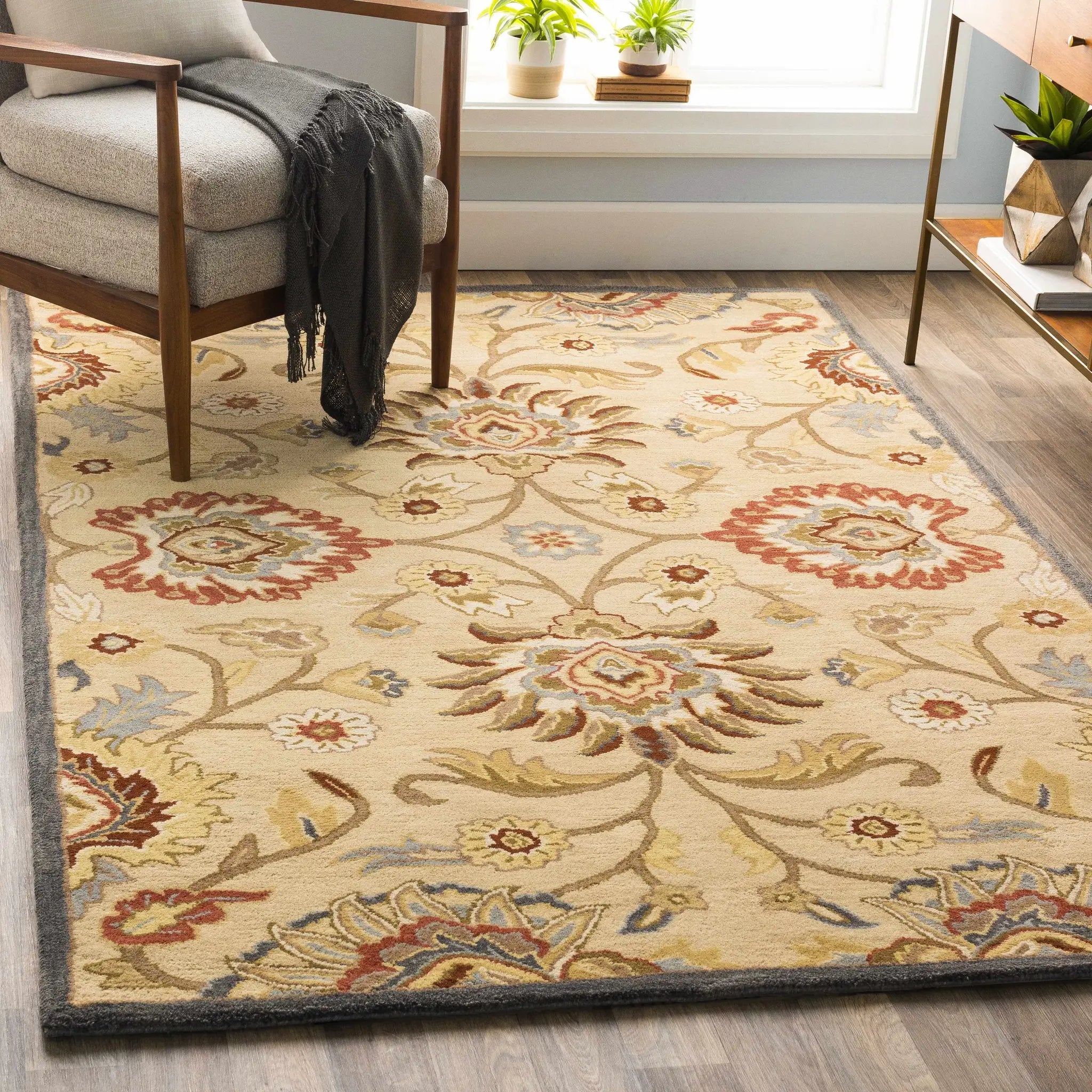 Caesar 1116 Hand Tufted Beige & Rust Wool Rug by Boutique Rugs