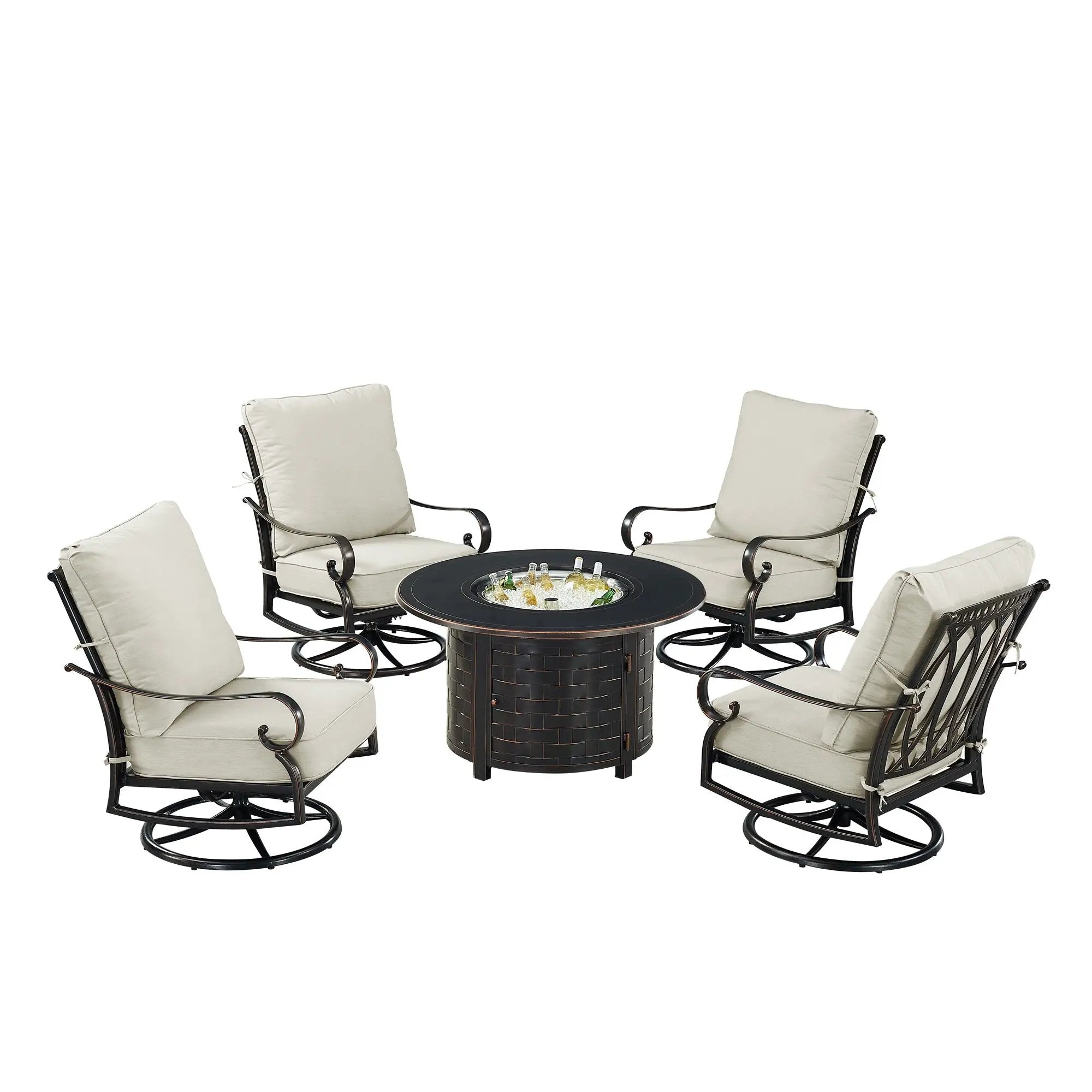 Black Aluminum Fire Table Set with Four Club Chairs by Sharicks
