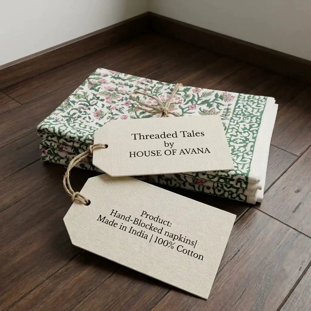 Emerald Green & Pink All-Over Floral Table Linen Set – 13 Piece | Hand Block Printed Cotton | Runner, Placemats & Napkins by House Of Avana