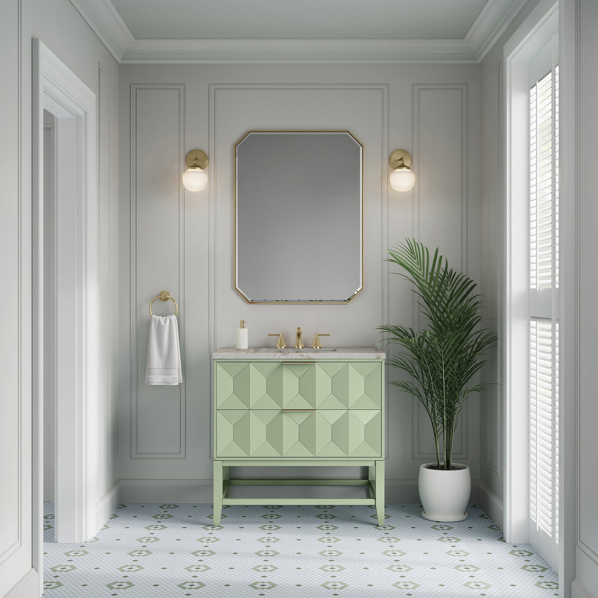 James Martin Emmeline 36" Single Bathroom Vanity, Pistachio, cabinet without a countertop
