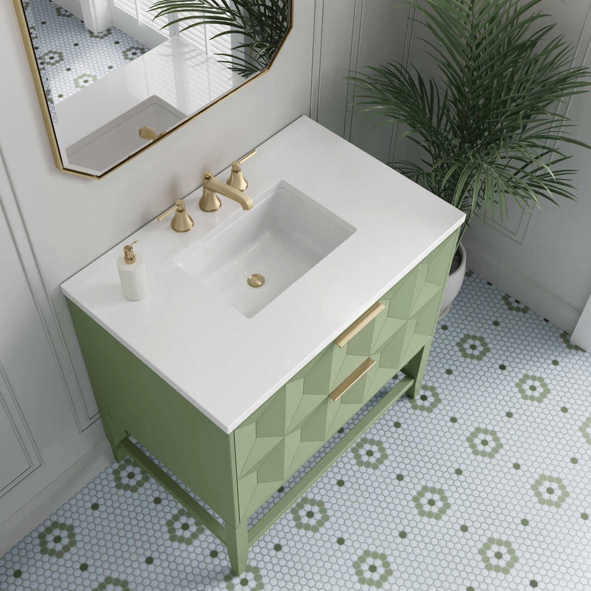 James Martin Emmeline 36" Single Bathroom Vanity, Pistachio with White Zeus countertop