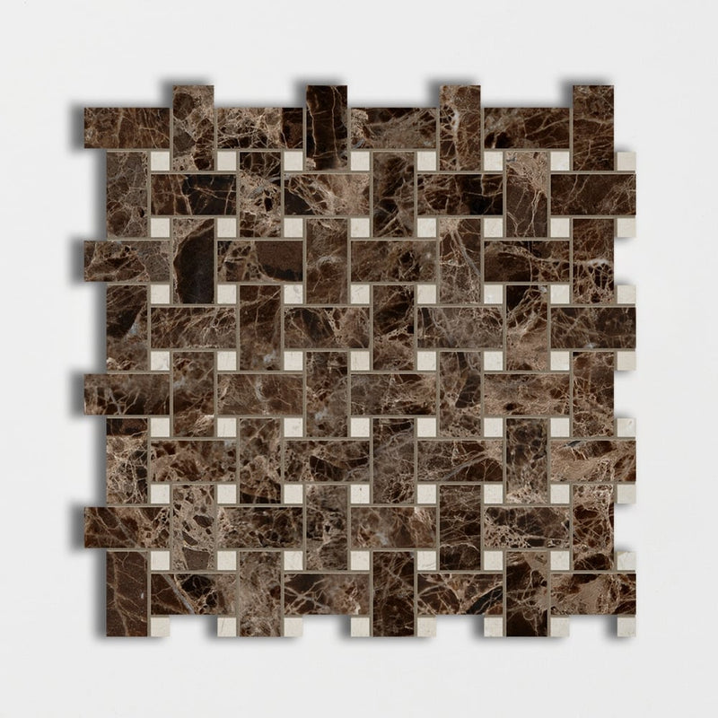 Emperador Dark&Amp;Crema Marfil Polished Basket Weave Marble Mosaics 12x12 Marble Polished 12x12 Mosaics