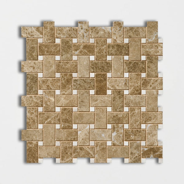 Emperador Light Polished Basket Weave Marble Mosaics 12x12