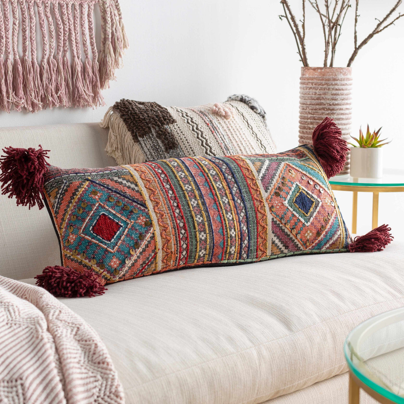 Lenorah Pink&White Textured Throw Pillow - Clearance by Boutique Rugs