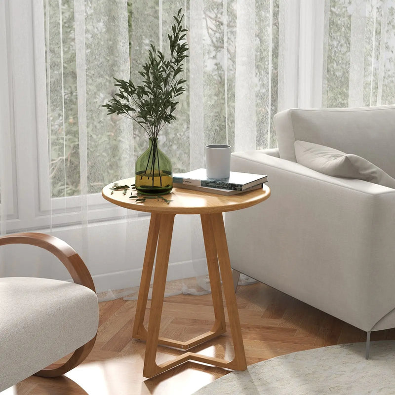 24 Inch Round End Table with Adjustable Foot Pads Natural by DirectDeals