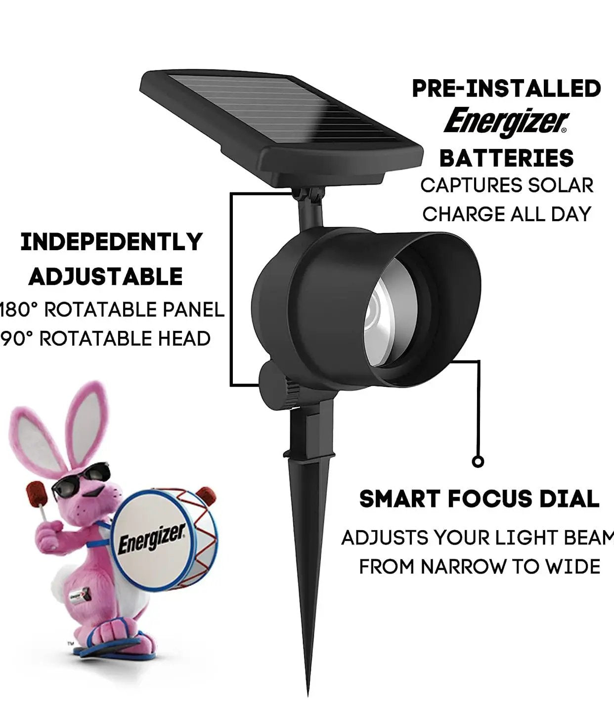 Energizer 2 Pack Spot Light Solar 45-Lumen Metal Outdoor Waterproof LED Landscape by Outdoor Solar Outlet