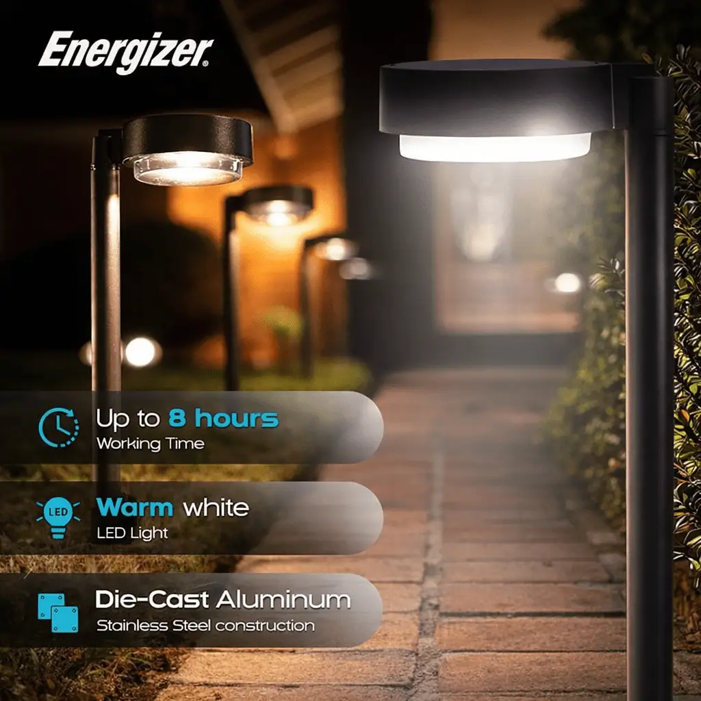 Energizer 20 Lumen Set of 4 Down light Aluminum Solar Pathway Lights by Outdoor Solar Outlet