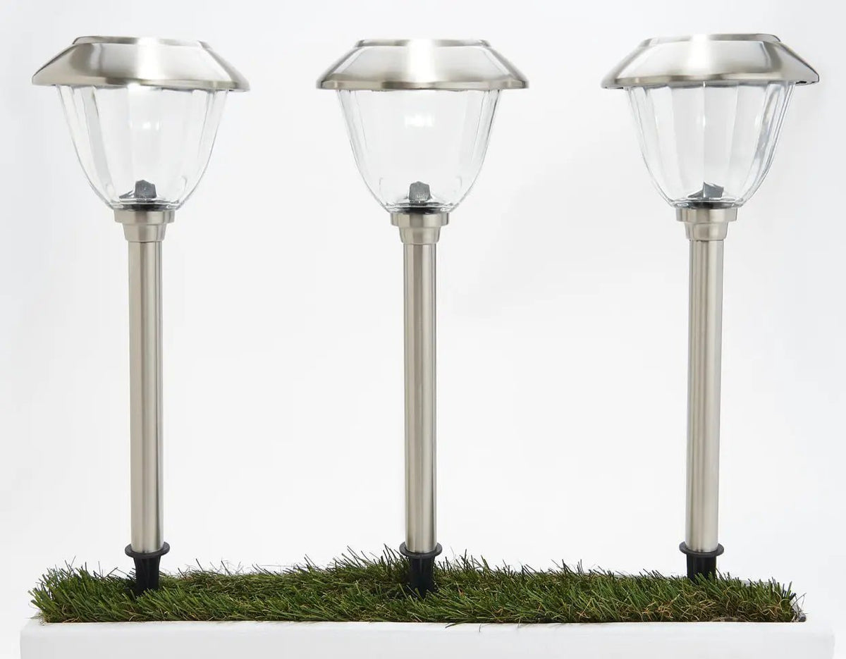 Energizer 8 Pack Solar Pathway LED Lights Outdoor- Glass and Stainless Steel 15 LM ( Silver ) by Outdoor Solar Outlet