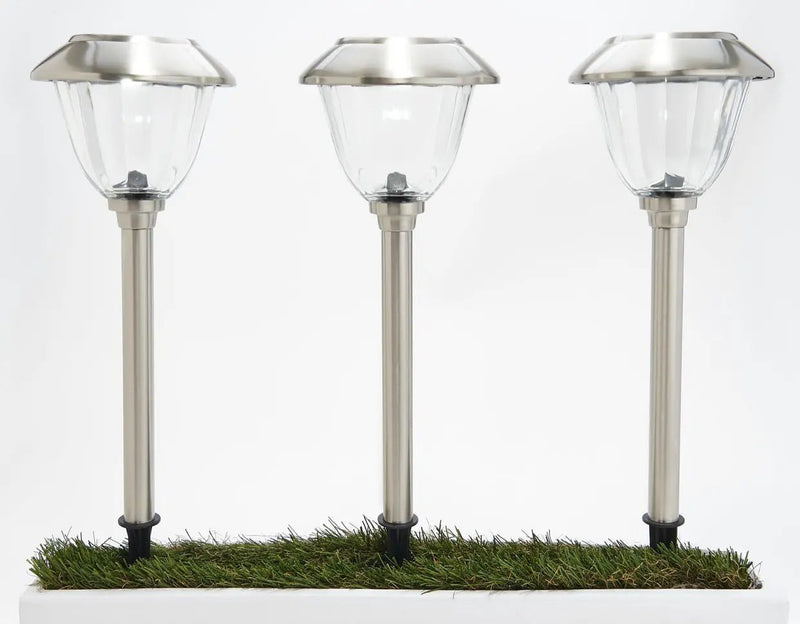 Energizer 8 Pack Solar Pathway LED Lights Outdoor- Glass and Stainless Steel 15 LM ( Silver ) by Outdoor Solar Outlet