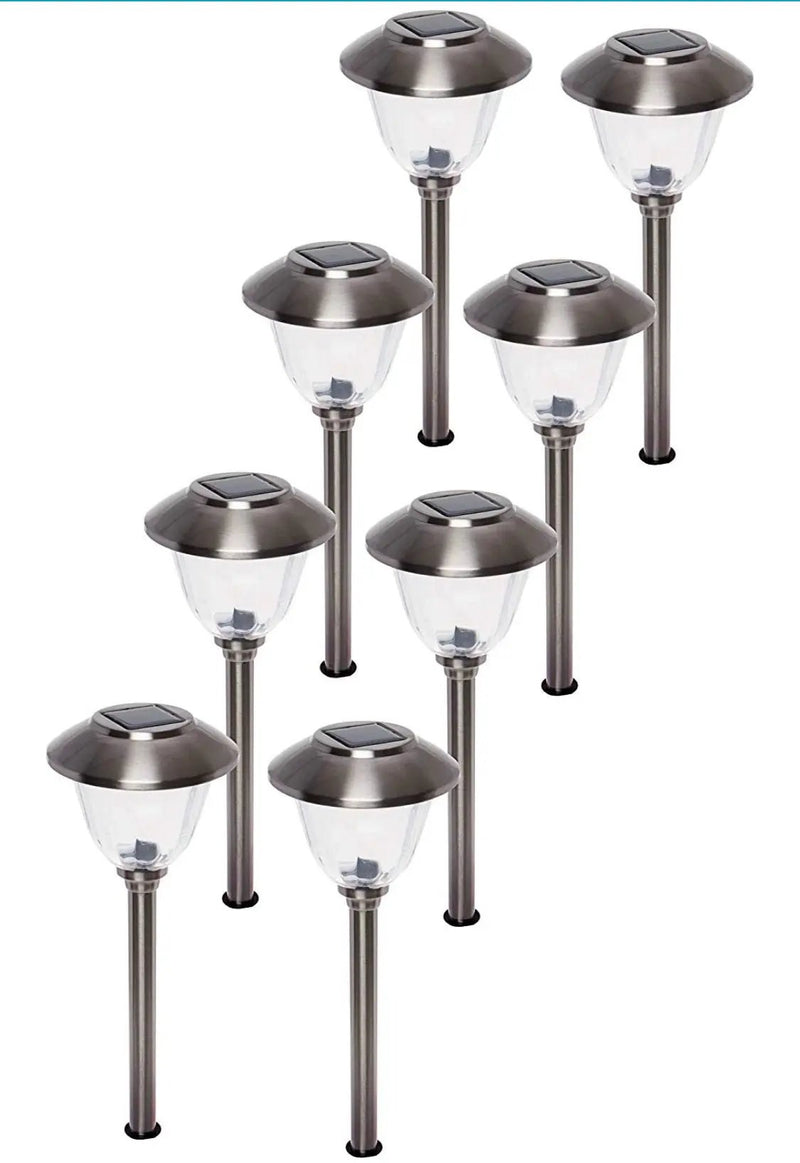 Energizer 8 Pack Solar Pathway LED Lights Outdoor- Glass and Stainless Steel 15 LM ( Silver ) by Outdoor Solar Outlet