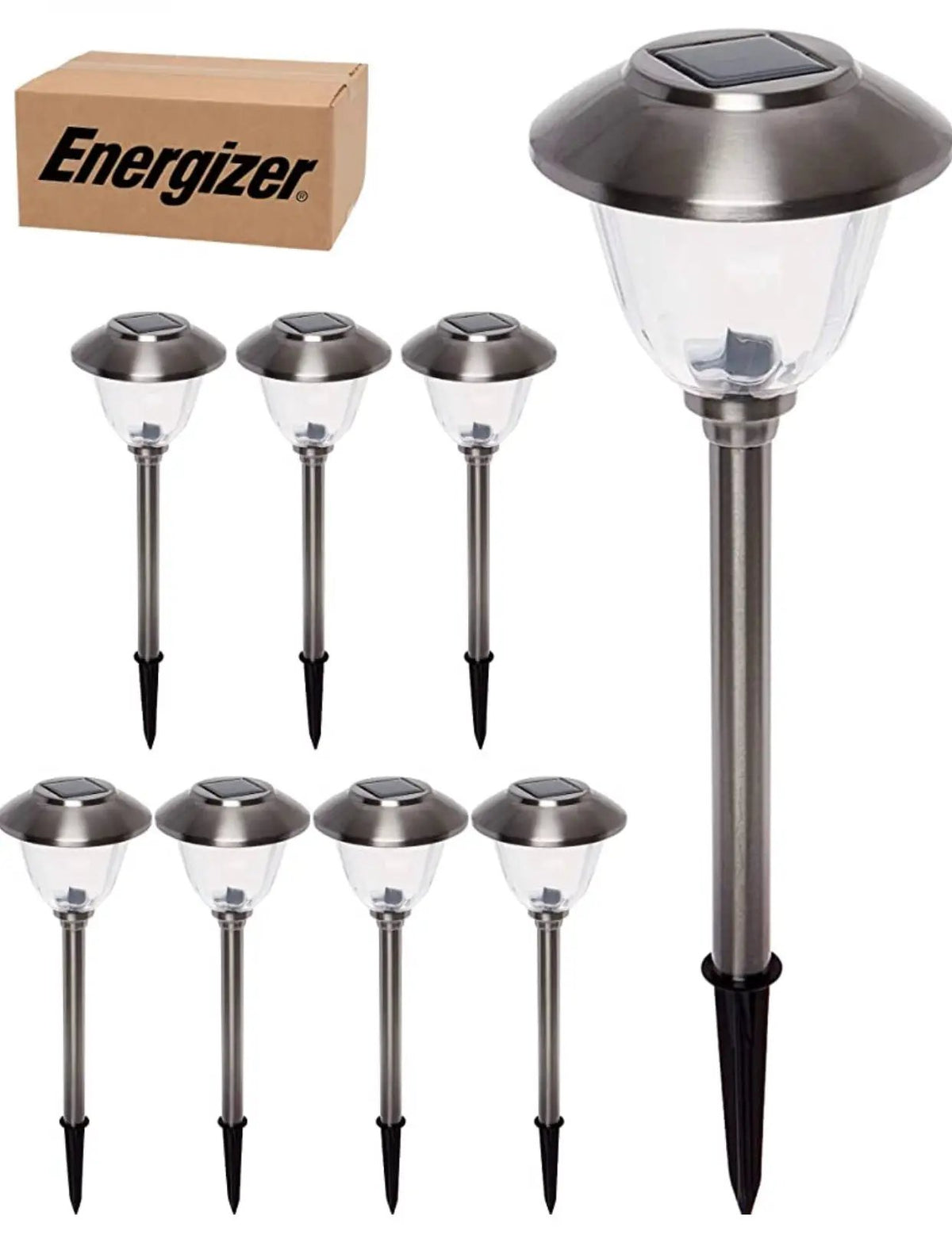 Energizer 8 Pack Solar Pathway LED Lights Outdoor-Stainless Steel 15 Lumen by Outdoor Solar Outlet