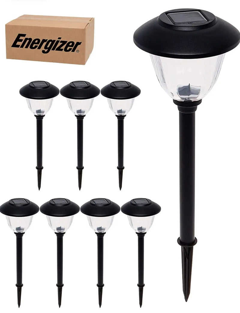 Energizer 8 Pack Solar Pathway LED Lights Outdoor-Stainless Steel -15 Lumen( Black ) by Outdoor Solar Outlet