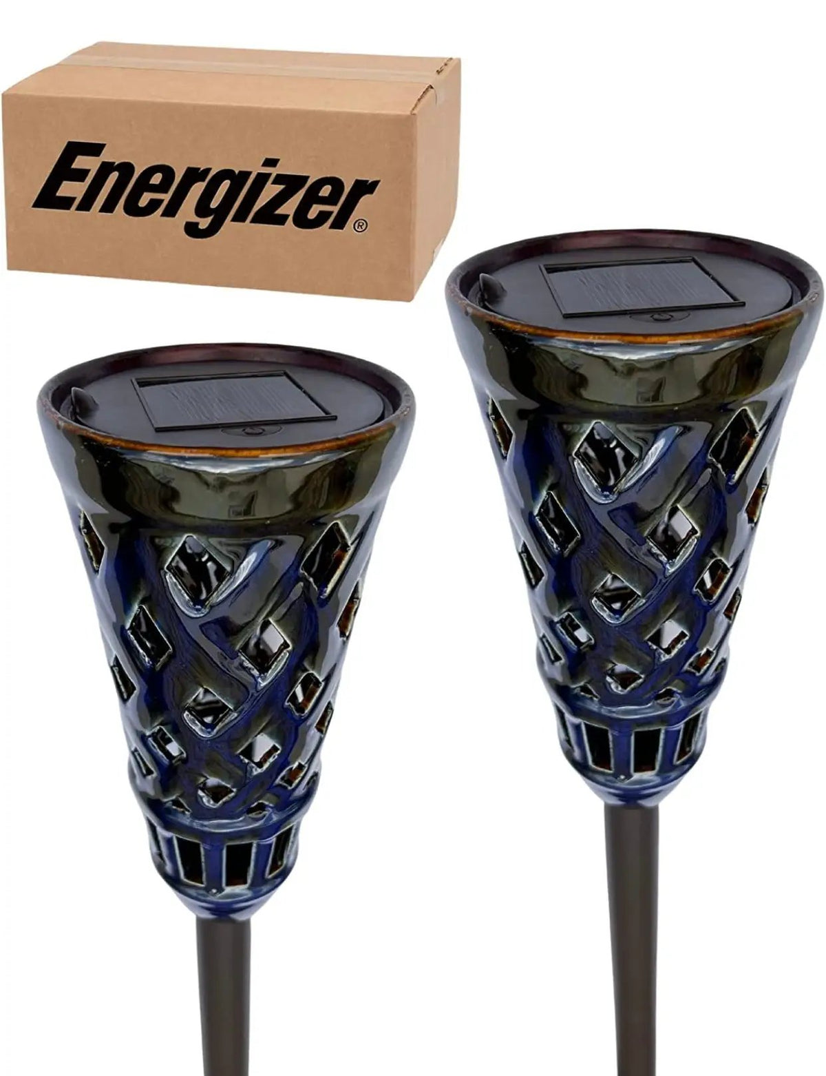 Energizer LED Ceramic Solar Tiki Torch Lights Dancing Lights Outdoor Waterproof 2 Pack by Outdoor Solar Outlet