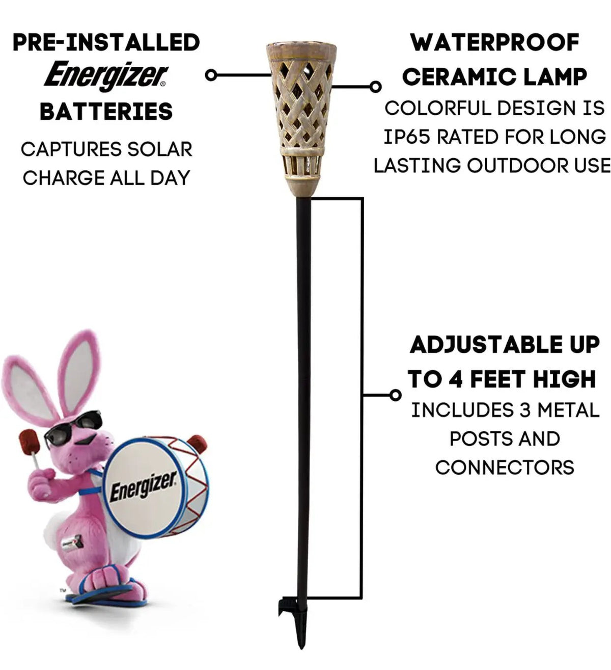 Energizer LED Ceramic Solar Tiki Torch Lights Dancing Lights Outdoor Waterproof 2 Pack by Outdoor Solar Outlet