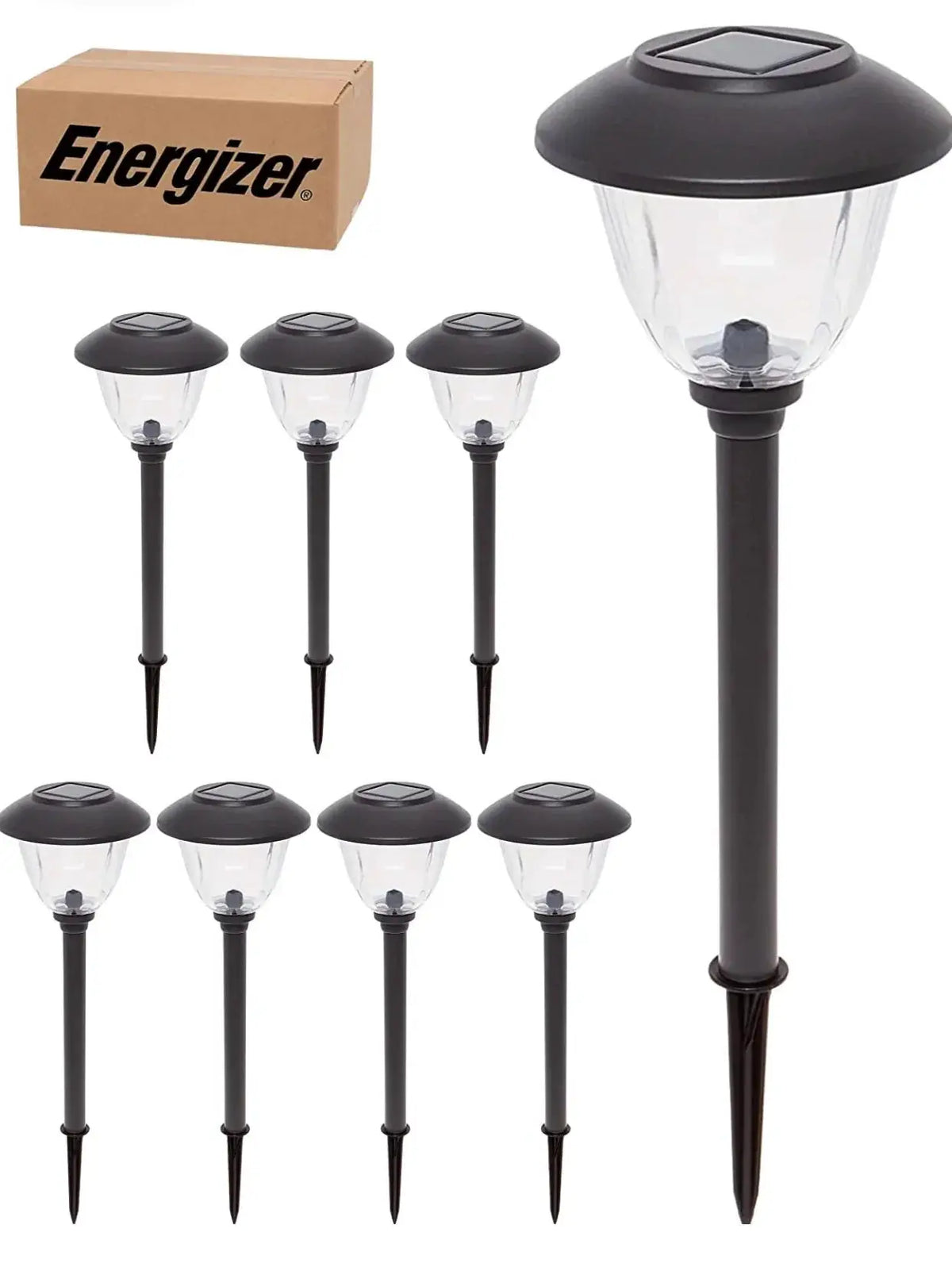 Energizer Solar Outdoor Pathway Lights Stainless Steel And Glass LED Lights- 8 Pack by Outdoor Solar Outlet