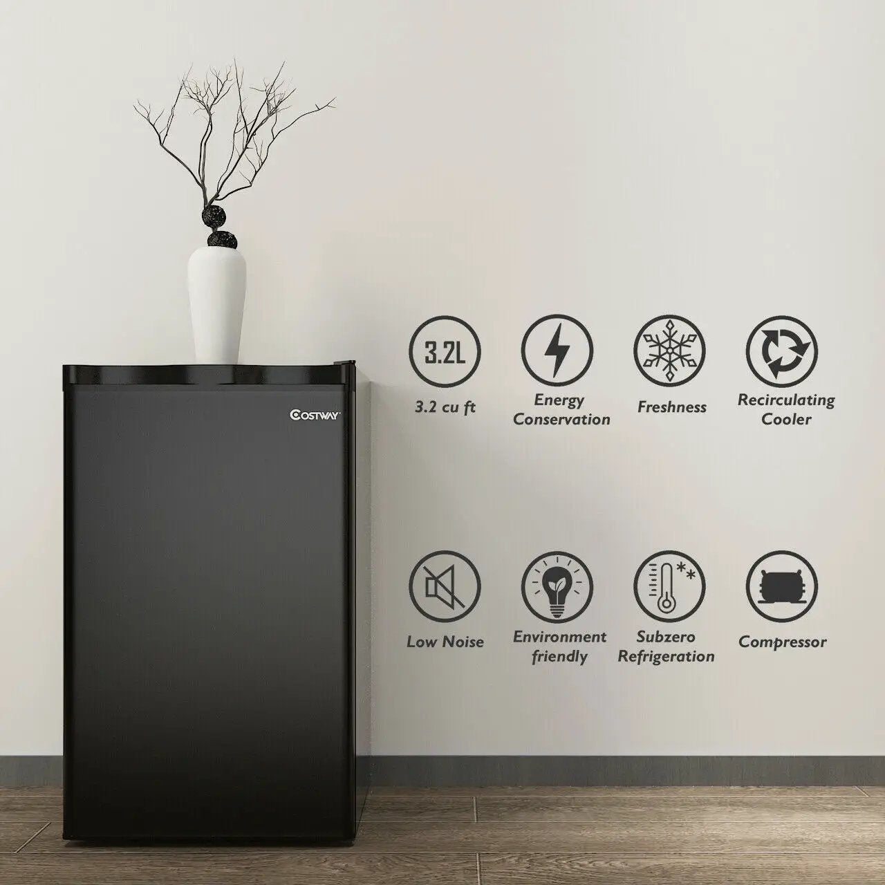 3.2 cu.ft. Mini Dorm Compact Refrigerator-Black by DirectDeals