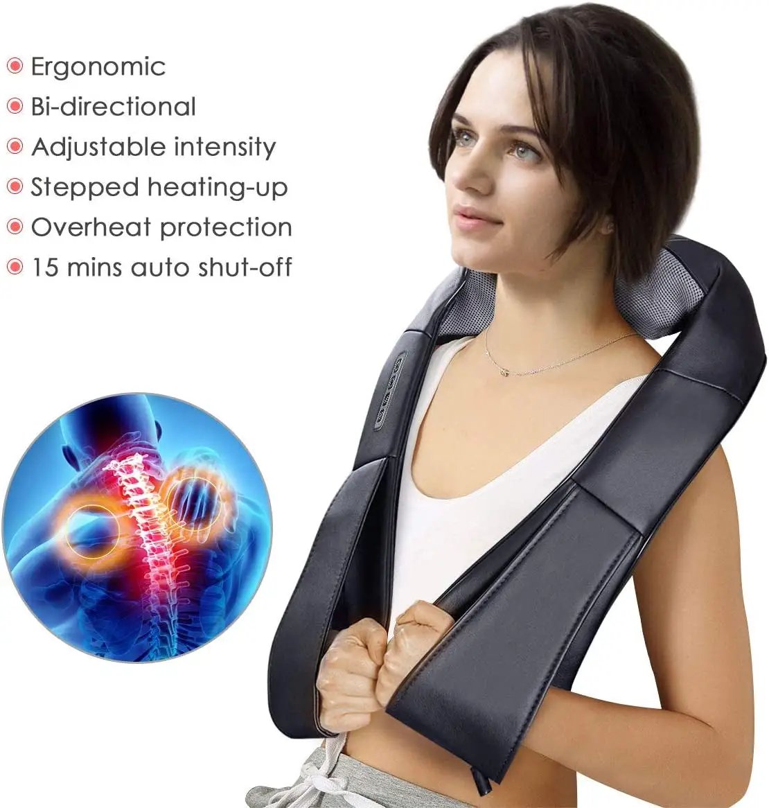 Electric Back and Neck Kneading Shoulder Massager with Heat Straps by DirectDeals