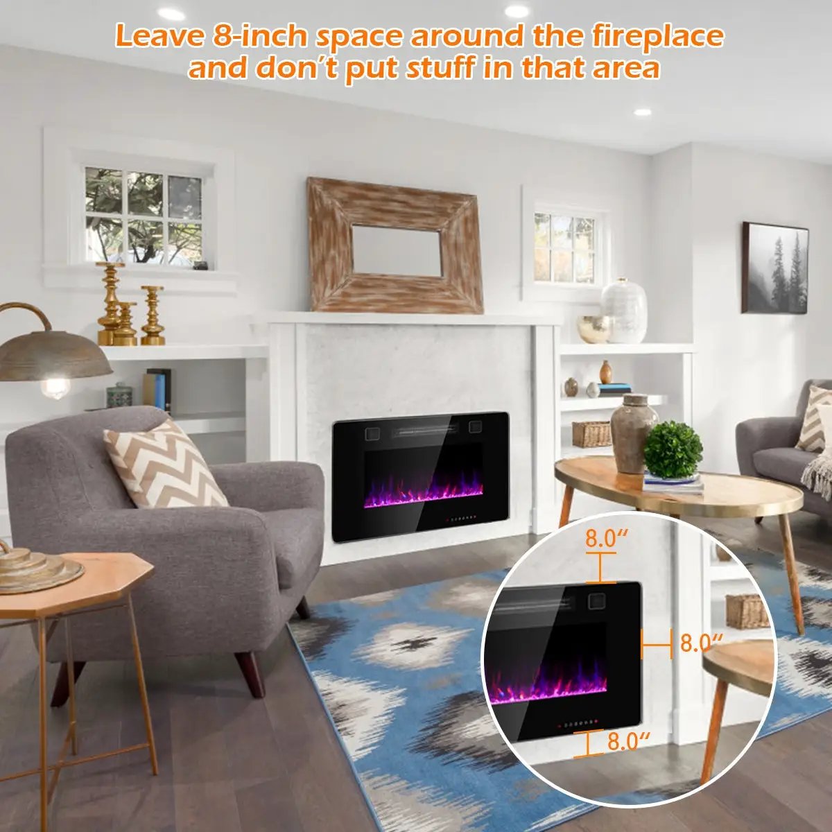 30-Inch Recessed Ultra Thin Electric Fireplace Heater with Glass Appearance by DirectDeals