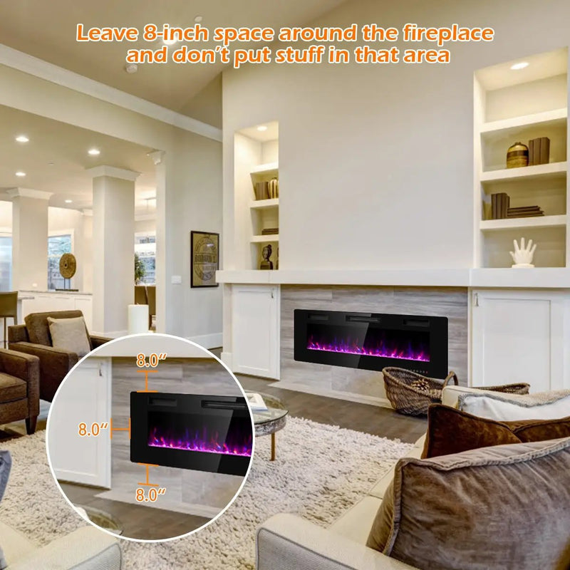 50 Inch Recessed Ultra Thin Electric Fireplace with Timer by DirectDeals
