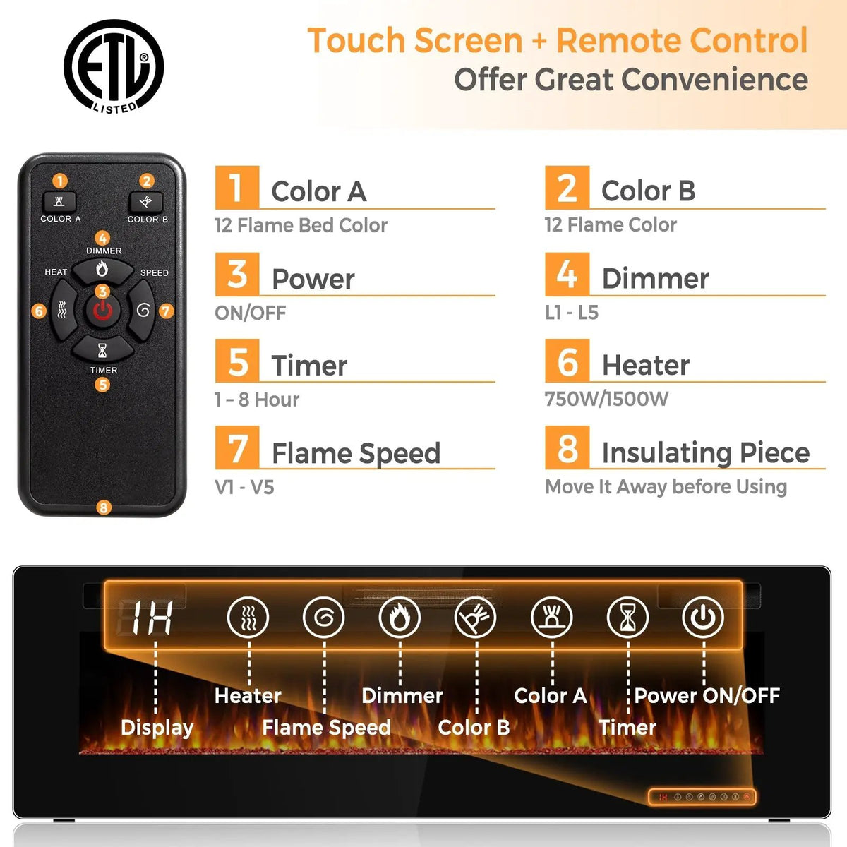 60 Inch Ultra Thin Electric Fireplace with 2 Heat Settings by DirectDeals