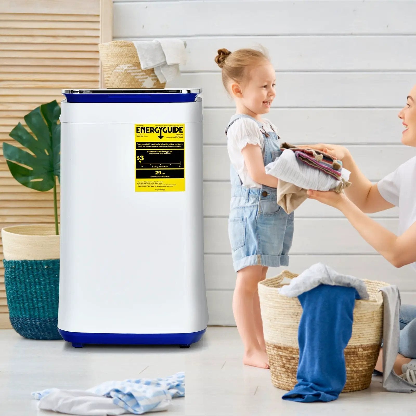 7.7 lbs Compact Full Automatic Washing Machine with Heating Function Pump by DirectDeals