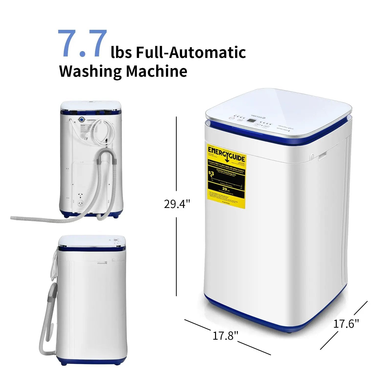 7.7 lbs Compact Full Automatic Washing Machine with Heating Function Pump by DirectDeals