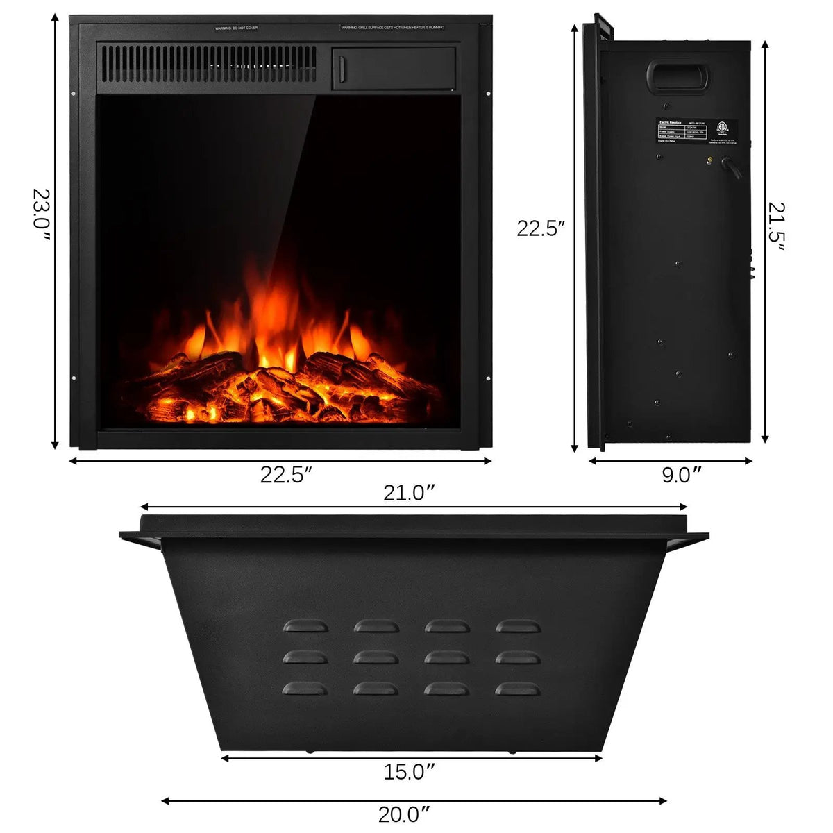 22.5 Inch Electric Fireplace Insert Freestanding and Recessed Heater by DirectDeals