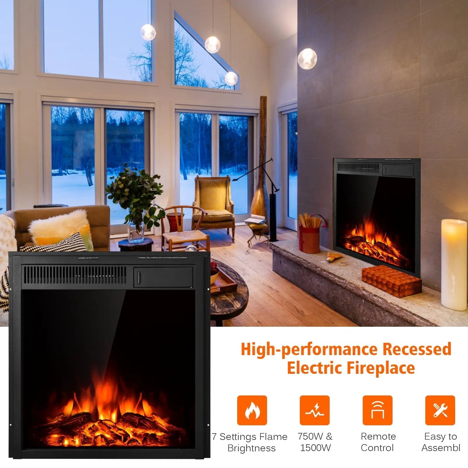 22.5 Inch Electric Fireplace Insert Freestanding and Recessed Heater by DirectDeals