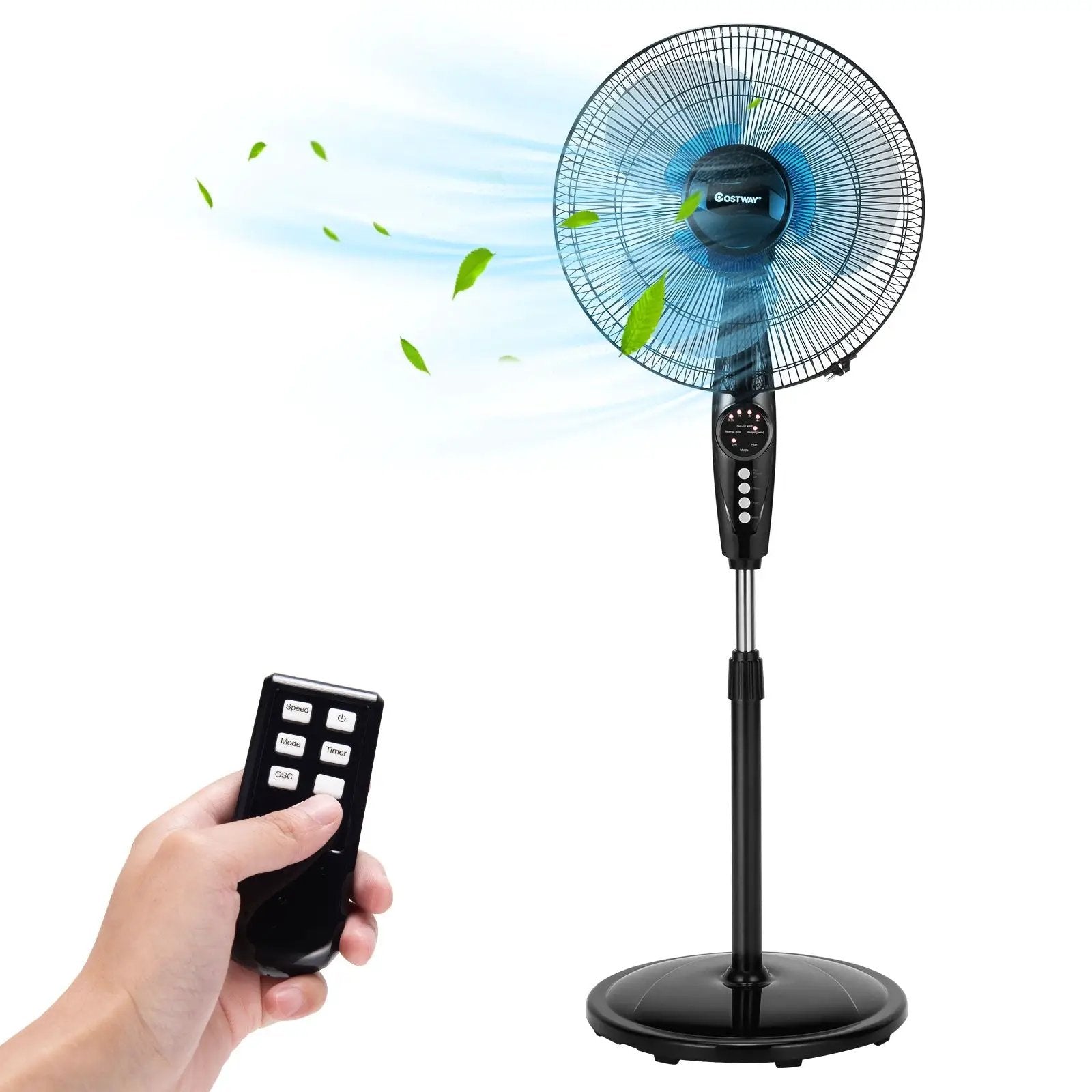 16 Inches Adjustable Height Fan with Quiet Oscillating Stand for Home and Office by DirectDeals
