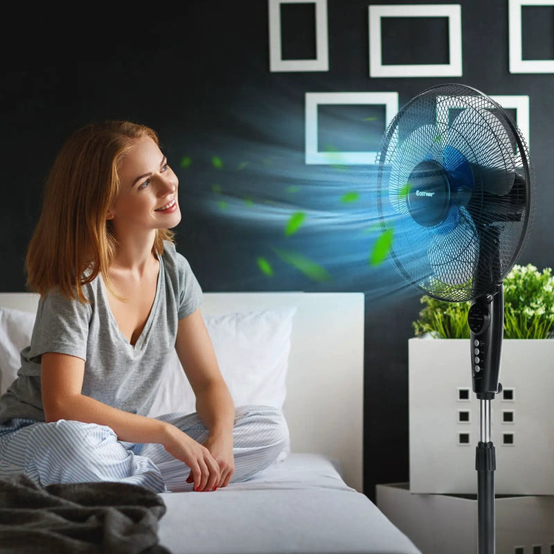 16 Inches Adjustable Height Fan with Quiet Oscillating Stand for Home and Office by DirectDeals