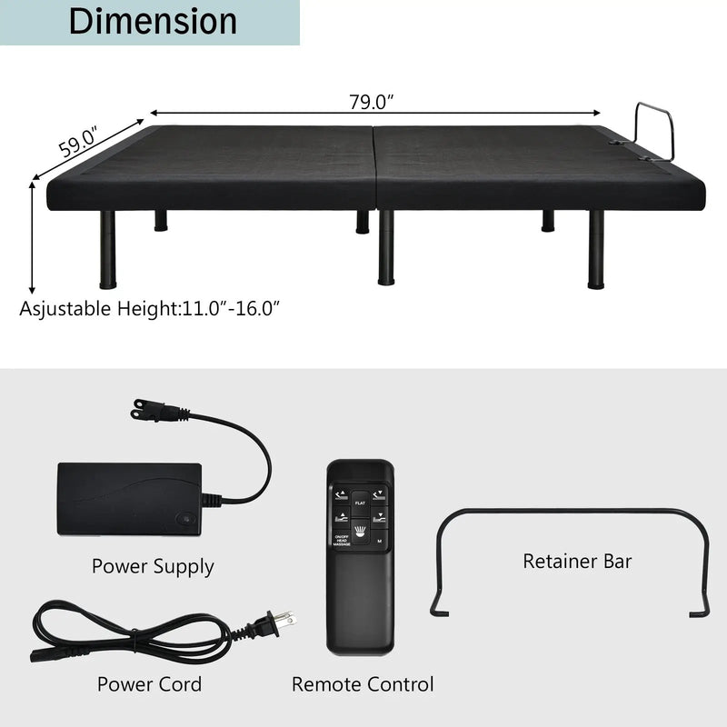 Adjustable Electric Bed Frame with Massage Remote Control by DirectDeals