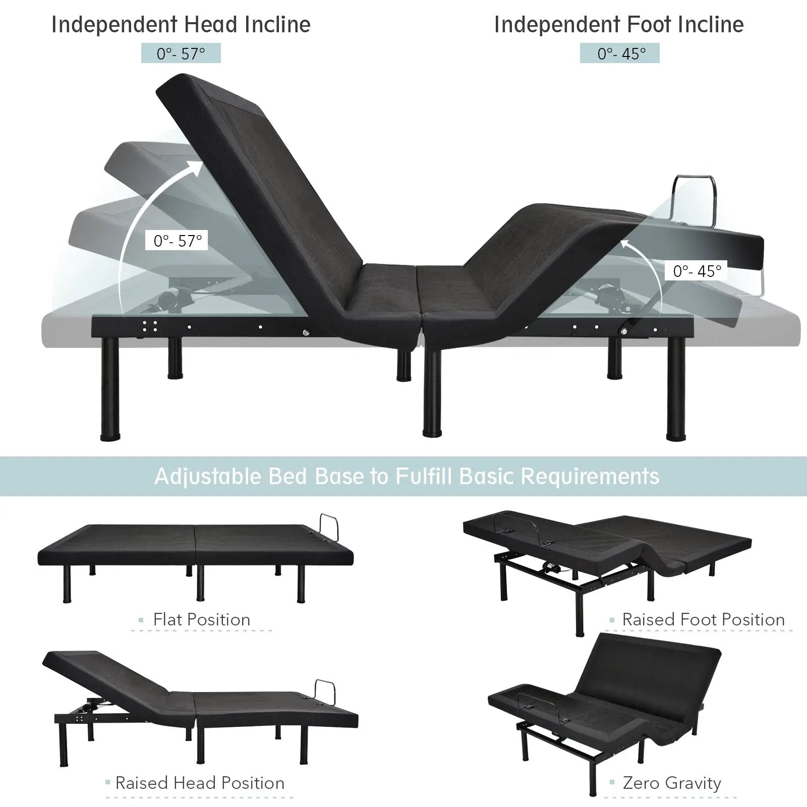 Adjustable Electric Bed Frame with Massage Remote Control by DirectDeals