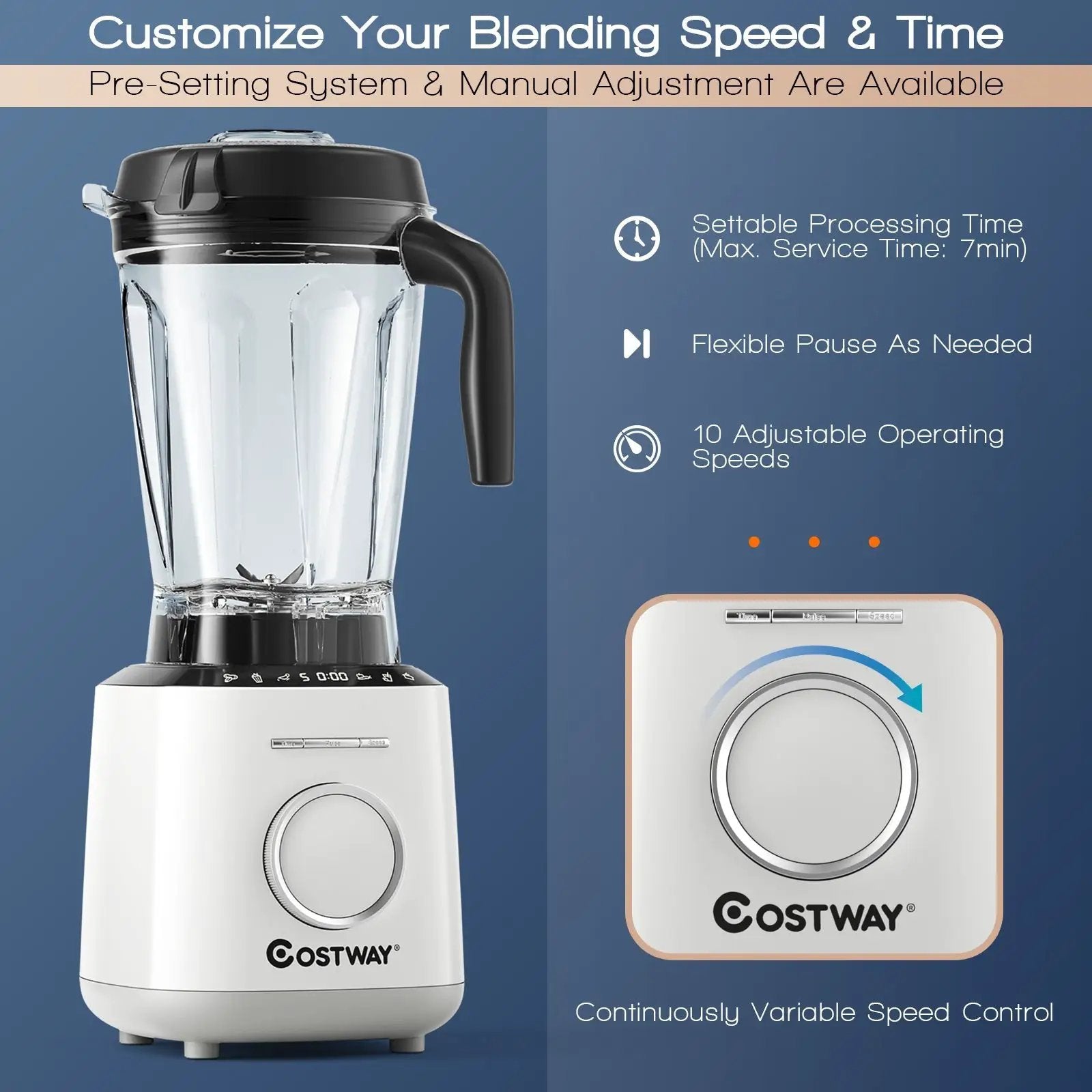 1500W Countertop Smoothies Blender with 10 Speed and 6 Pre-Setting Programs by DirectDeals