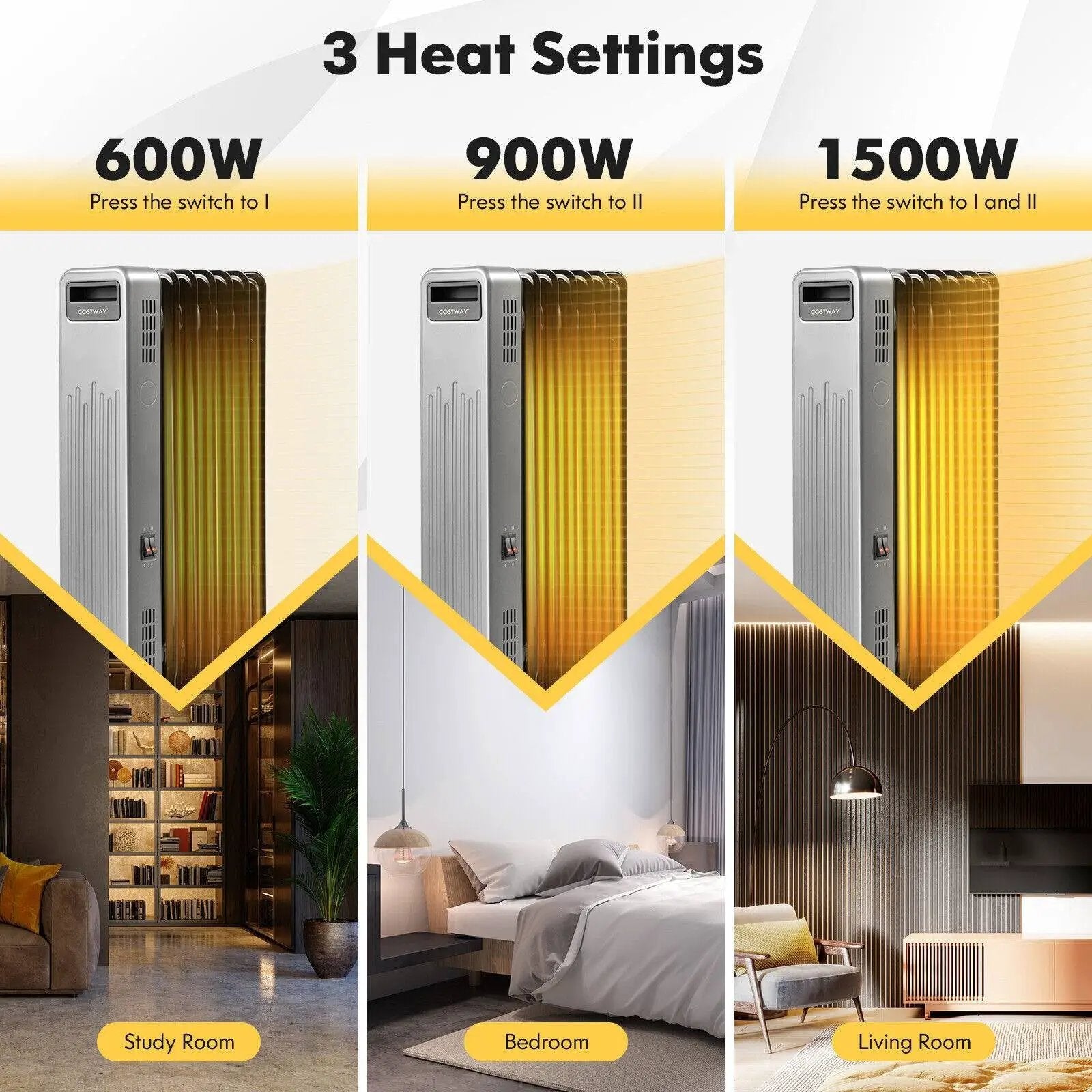 1500W Portable Oil-Filled Radiator Heater for Home and Office-Black by DirectDeals