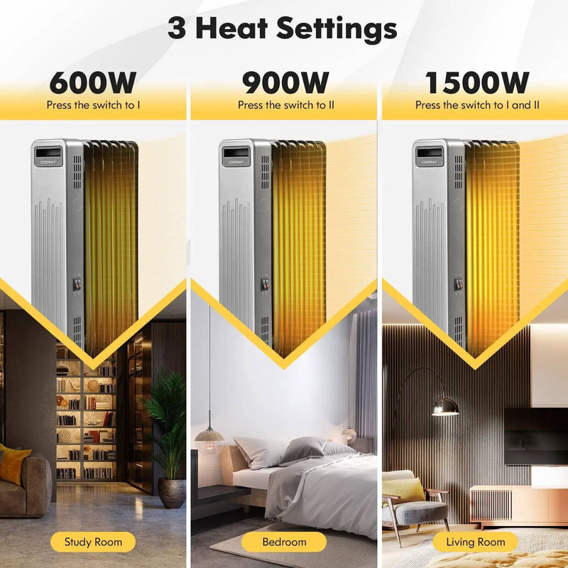1500W Portable Oil-Filled Radiator Heater for Home and Office-Black by DirectDeals