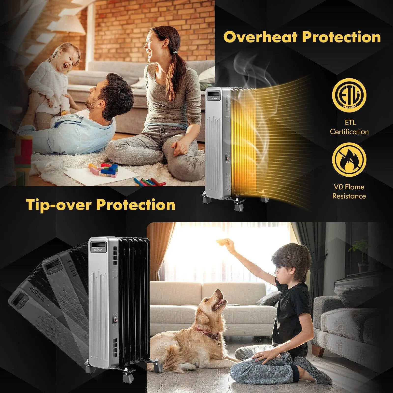 1500W Portable Oil-Filled Radiator Heater for Home and Office-Black by DirectDeals
