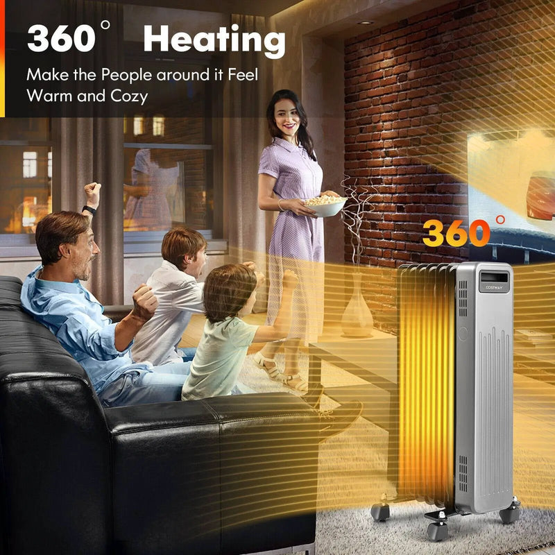 1500W Portable Oil-Filled Radiator Heater for Home and Office-Black by DirectDeals