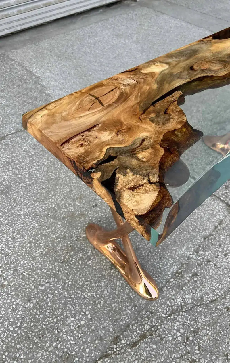Resin Live Edge Console Table Made of Linden Wood - Foyer Table- Entryway Table by Gizz