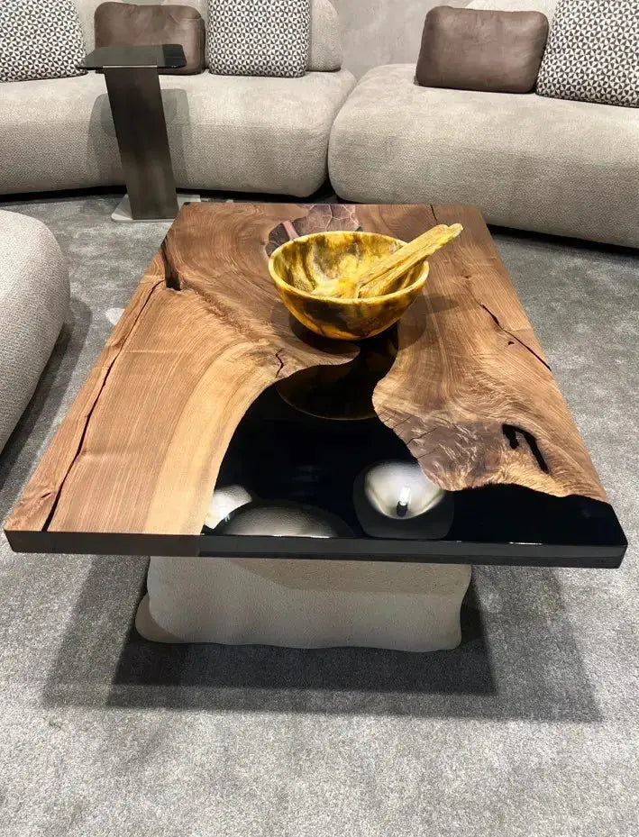 Epoxy-Resin Walnut Coffee Table With Stone Looking Legs, photo 7 of 7